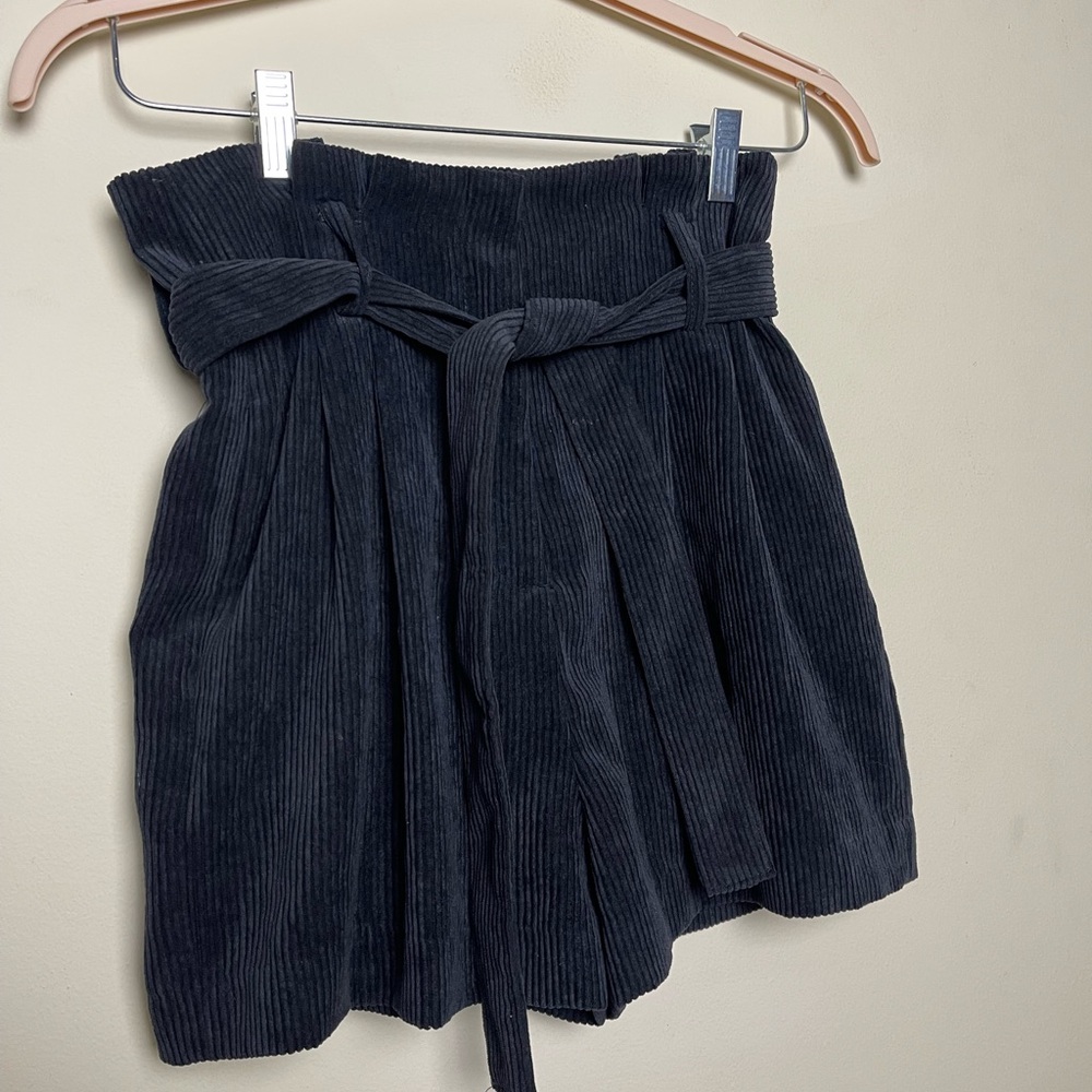 Navy Blue Corduroy Paperbag Shorts - Picture 2 of 5